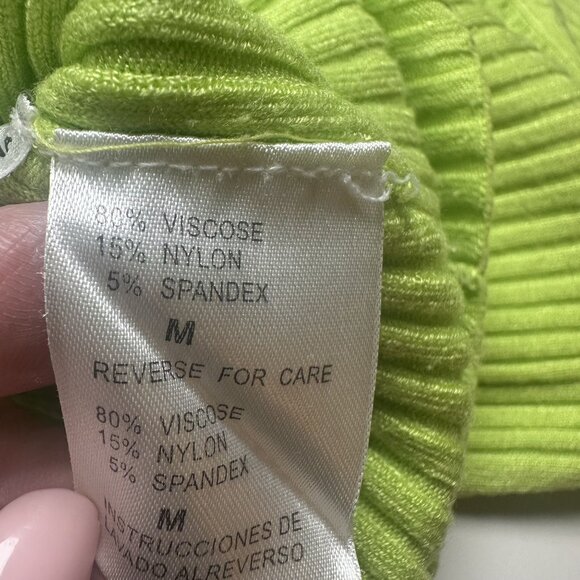 Belldini Bright Green Hooded Ribbed Sweater with Rhinestone Zipper Size Medium - Picture 9 of 9